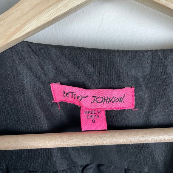 Betsey Johnson Heart Print Mini Dress Faux Wrap Ruffle Chiffon Whimsigoth Glam - Picture 4 of 10